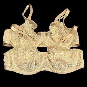 LOT of 2 Victorias Secret Dream Angels Balconet Lace Bra Nude Beige 40D Sexy
